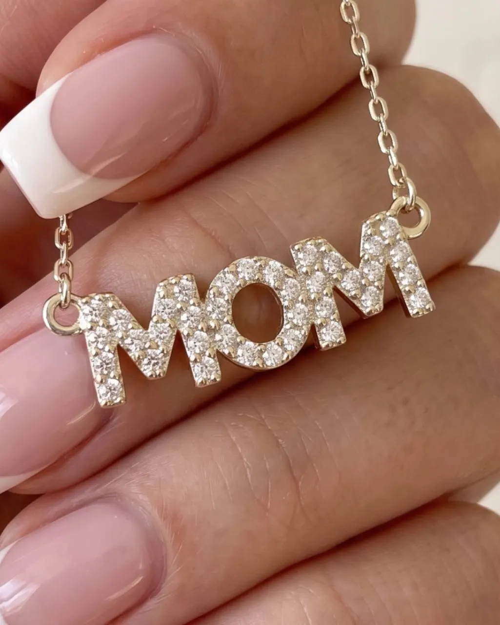 Срібне кольє з написом «Mom», срібло 925 проби, фото 1