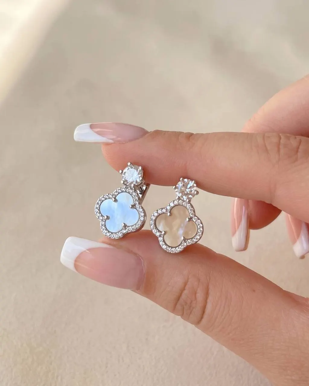 Срібні сережки «Перламутрова  конюшина клевер», срібло 925 проби 2